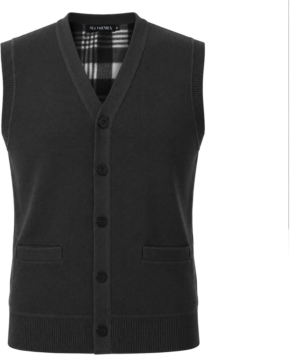 ALLTHEMEN Heren Spencer V-Hals Gebreid Vest Met Knopen Warm - S