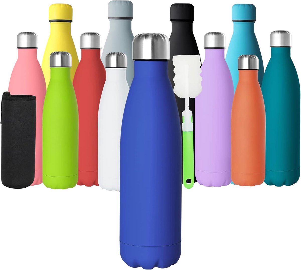 waterfles van roestvrij staal 500ml, dubbelwandige vacuüm geïsoleerde metalen bottles 12 uur warm & 24 uur koude dranken fietsen flessen voor buitensporten wandelen lopen Saffierblauw