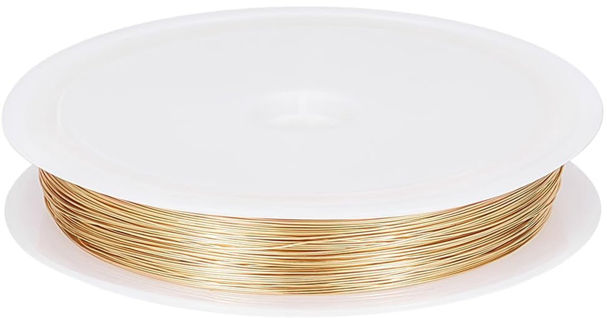 Draad met kaliber 28, 0,3 mm, 50 m, 18 K verguld, rond, gepolijst, koperdraad, aanslagbestendig, met spoel voor het maken van doe-het-zelf sieraden