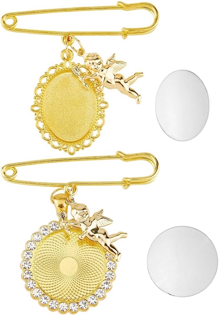 2 Sets 2 Stijl Boeket Foto Charm Broches Legering Bruids Boeket Pins Gouden Bruiloft Memorial Broches met Fairy Hangers Reversspeldjes Voor Vrouwen Bruiloft Memory Sieraden Gift, Metaal
