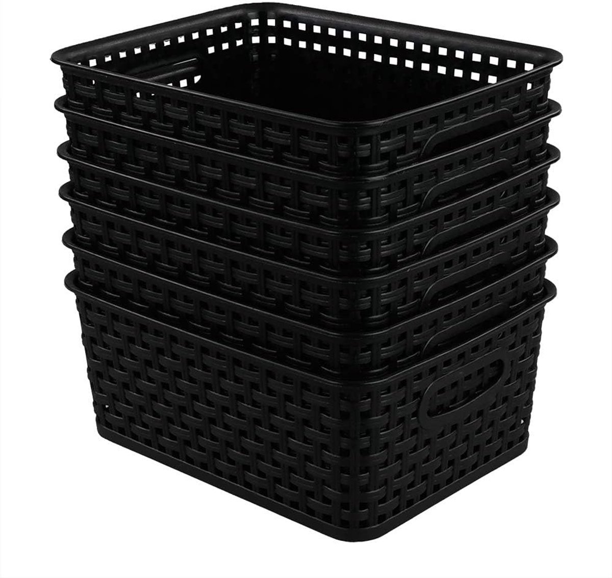 6-pack Zwarte Geweven Plastic Opslagmanden die Bakken organiseren