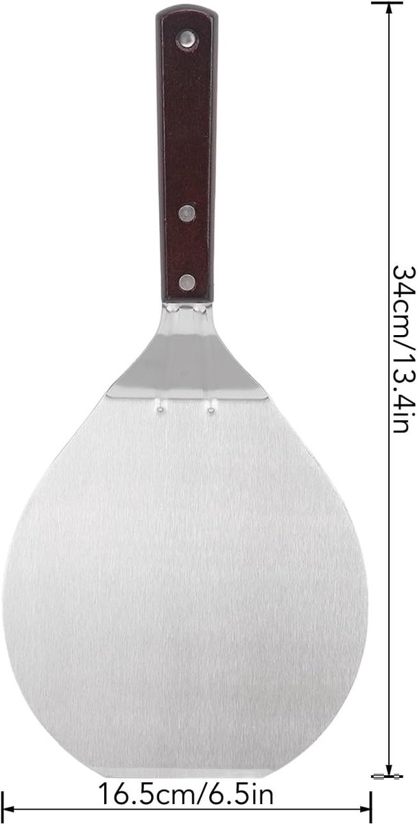 Roestvrijstalen Pizzaschep met Houten Handvat, Taartserveerspatel, Keukenspatel voor Taartpizza-pannenkoek, Keukengereedschap Taartschep, Voedselspatel (Ronde — afbeelding 4