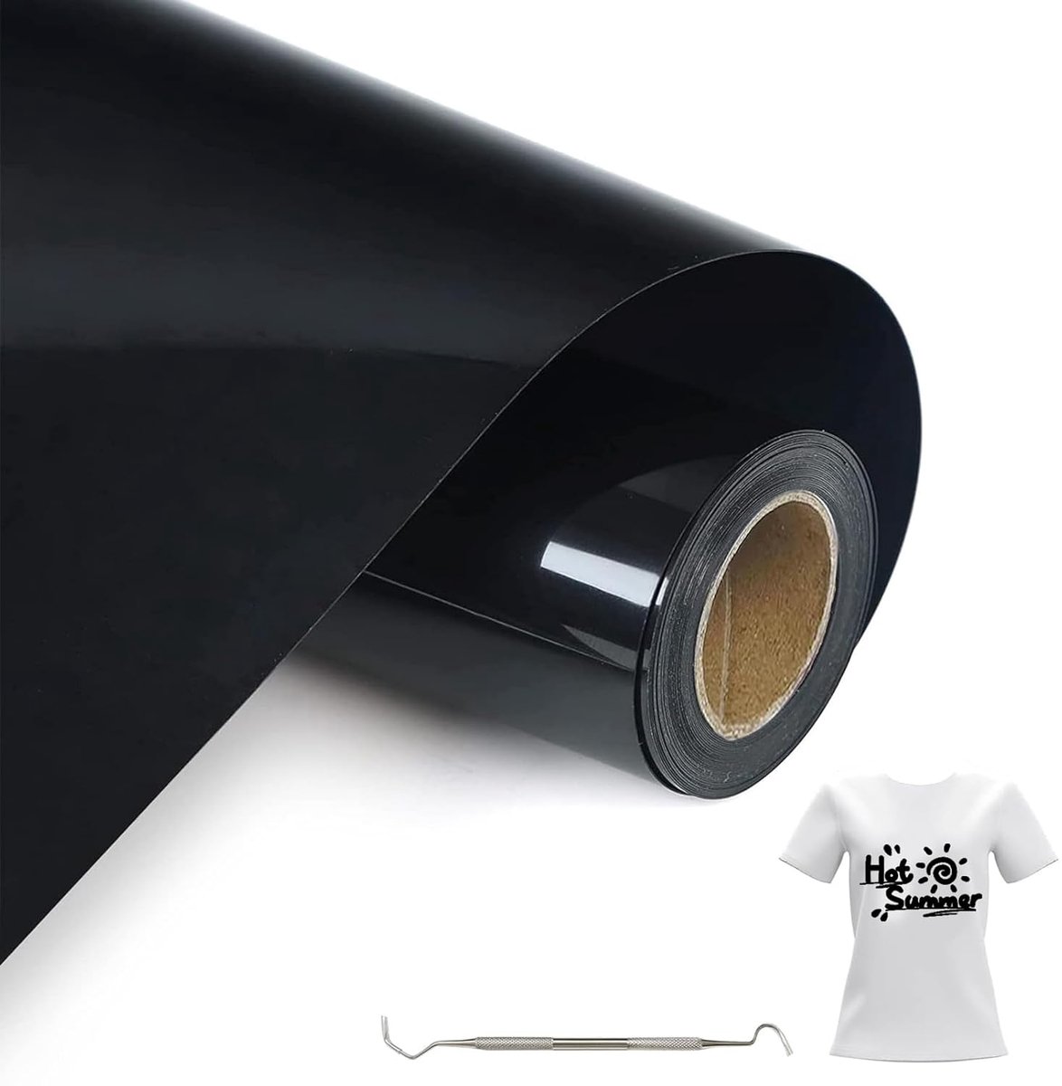 Zwart Opstrijkbare Vinylrol Voor Stoffen, 30.5cm x 600cm Iron On Heat Transfer Vinyl met Wiedgereedschap, Warmteoverdracht Vinyl, Opstrijkbare Flex Voor Stoffen, T-Shirts (Zwart)