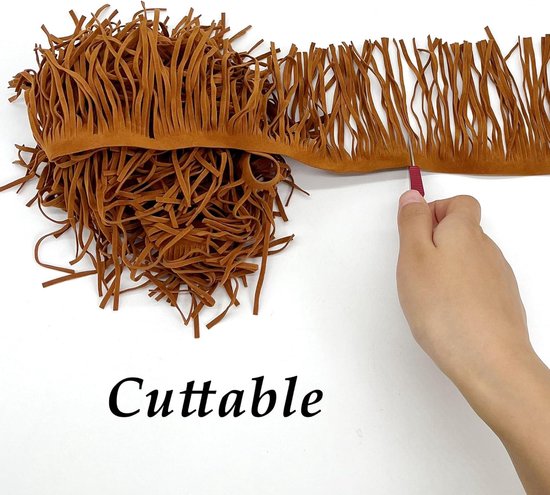 imitatie suède 2 meter lang x 10 cm diameter franjes zijden lint bruin — afbeelding 3
