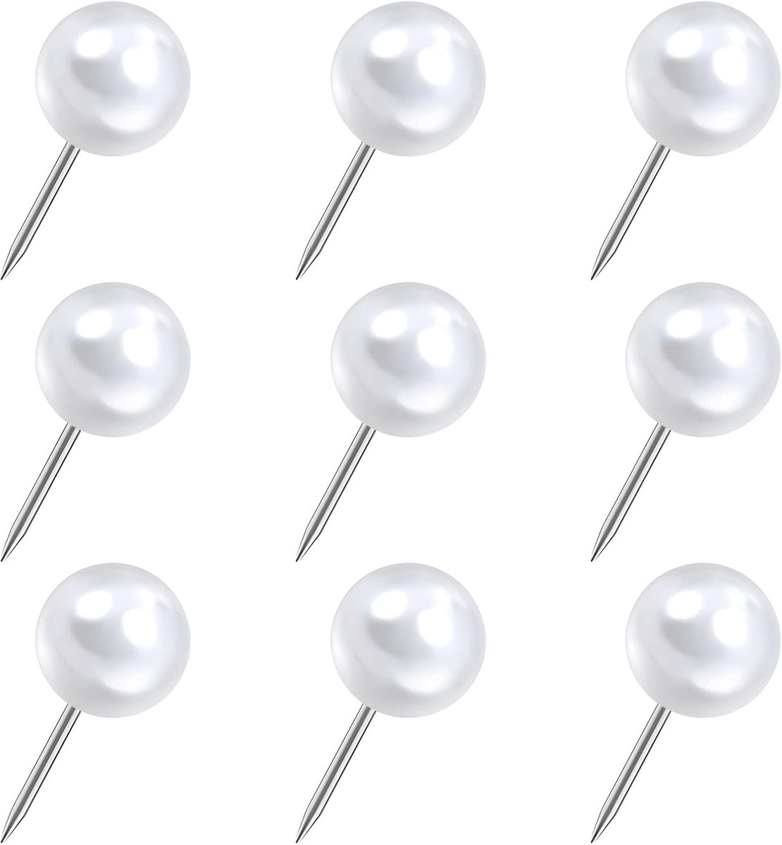 Pearl White Kaart Tacks 100Pcs Grote Maat Pins 0.37inch (9.5mm) Ronde Hoofd Push Pins Zilveren Stalen Punt met Plastic Ronde Hoofd Kaart Duimspijkers voor Afbeeldingen, Posters, Documenten