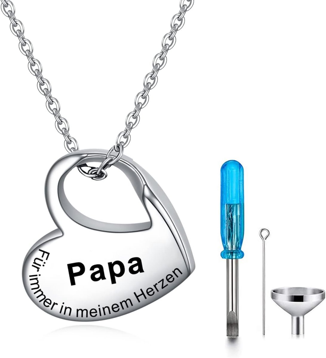 urn halsketting voor as, urn ketting met gravure voor Altijd in mijn hart, roestvrij staal, as-sieraad, gedenkwaardige hanger voor dierbaren met vulling kit (papa)