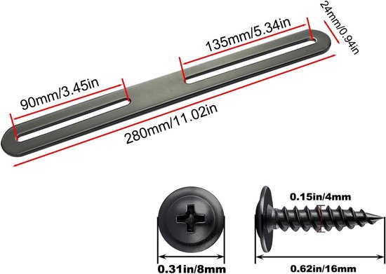 280 x 24 mm, zwart, van roestvrij staal, montagepoten voor reparatie, verbindingen, meubels, 2 stuks (2, 280 x 24 mm) — afbeelding 5