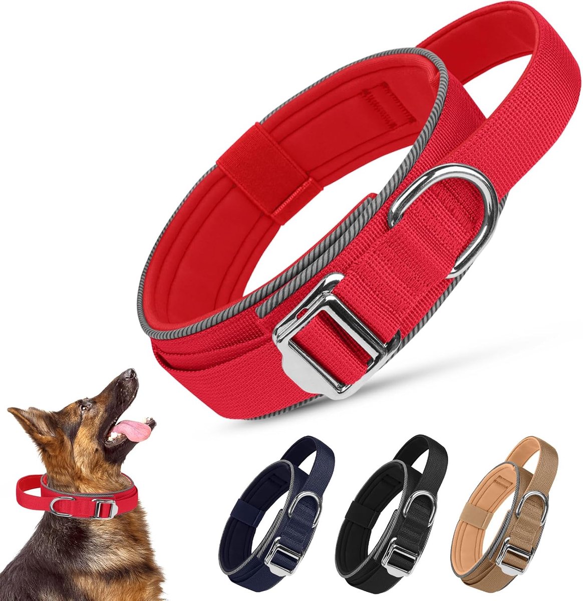 hondenhalsband, zachte gewatteerde comfortabele halsband, reflecterende, verstelbare halsbanden met draagbare metalen gesp, nylon, duurzame nylon halsband, voor middelgrote en grote