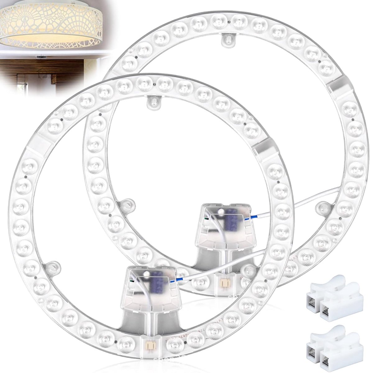 Plafondlampen, ombouwset met 36 W, retrofit-ringlamp, Ø 23 cm, conversieplaat voor plafondlampen (wit)