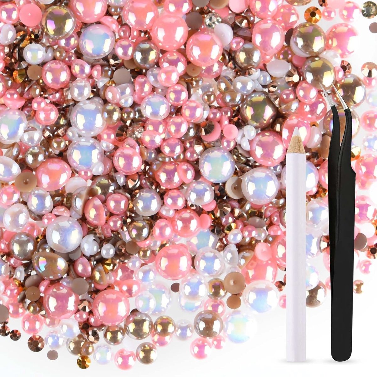 50 g mix platte strass steentjes halve parels voor ambachten gemengde maat 3 mm-10 mm platte achterkant steentjes voor ambachten platte achterkant parels voor het decoreren van tuimelaars