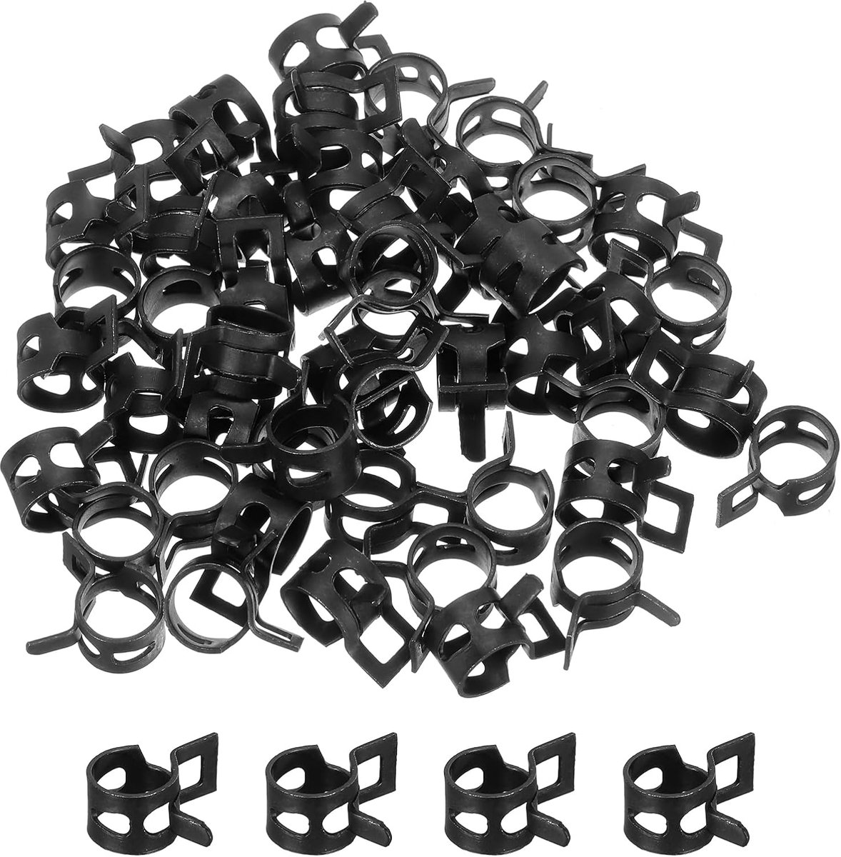 50 stuks brandstofslangklemmen, veerklem voor slang, 9 mm, siliconen slangklem voor vacuüm, lage druk waterslang, bijpassende set, zwart
