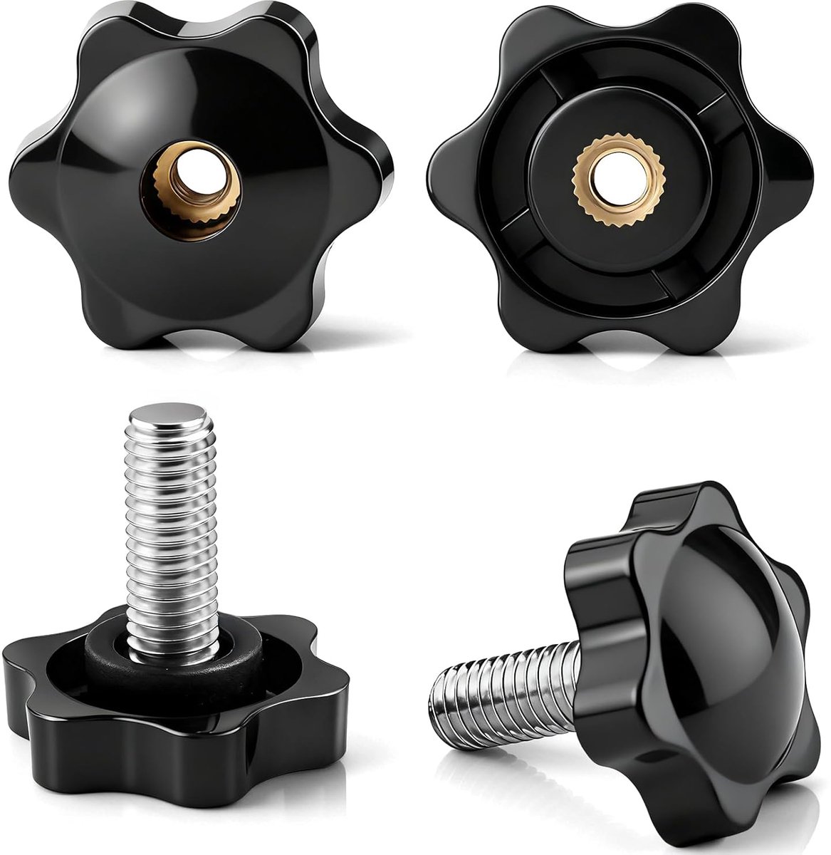 8 stuks M5 stergreepschroeven M5 x 10 mm/20 mm/30 mm, twee per artikel en 2 stuks 31# stergreepmoer M5 zwart, koolstofstaal, vleugelschroef voor industrieel gebruik en doe-het-zelfprojecten