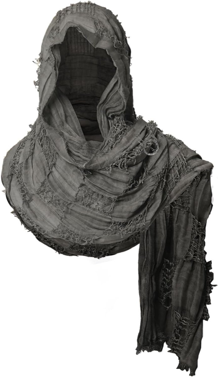 wikkelcape, schouderdoek, lange doek met broche van linnen, Halloween, vintage, goth-cape