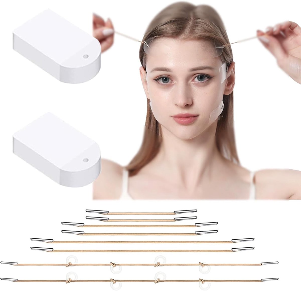 40 stuks facelifttape met 8 touwen, onzichtbare V-vormige facelifttape, gezichts-lifting-pleisters, V-face-lifting-stickers, make-up facelifting gereedschap voor gezicht, ogen, hals