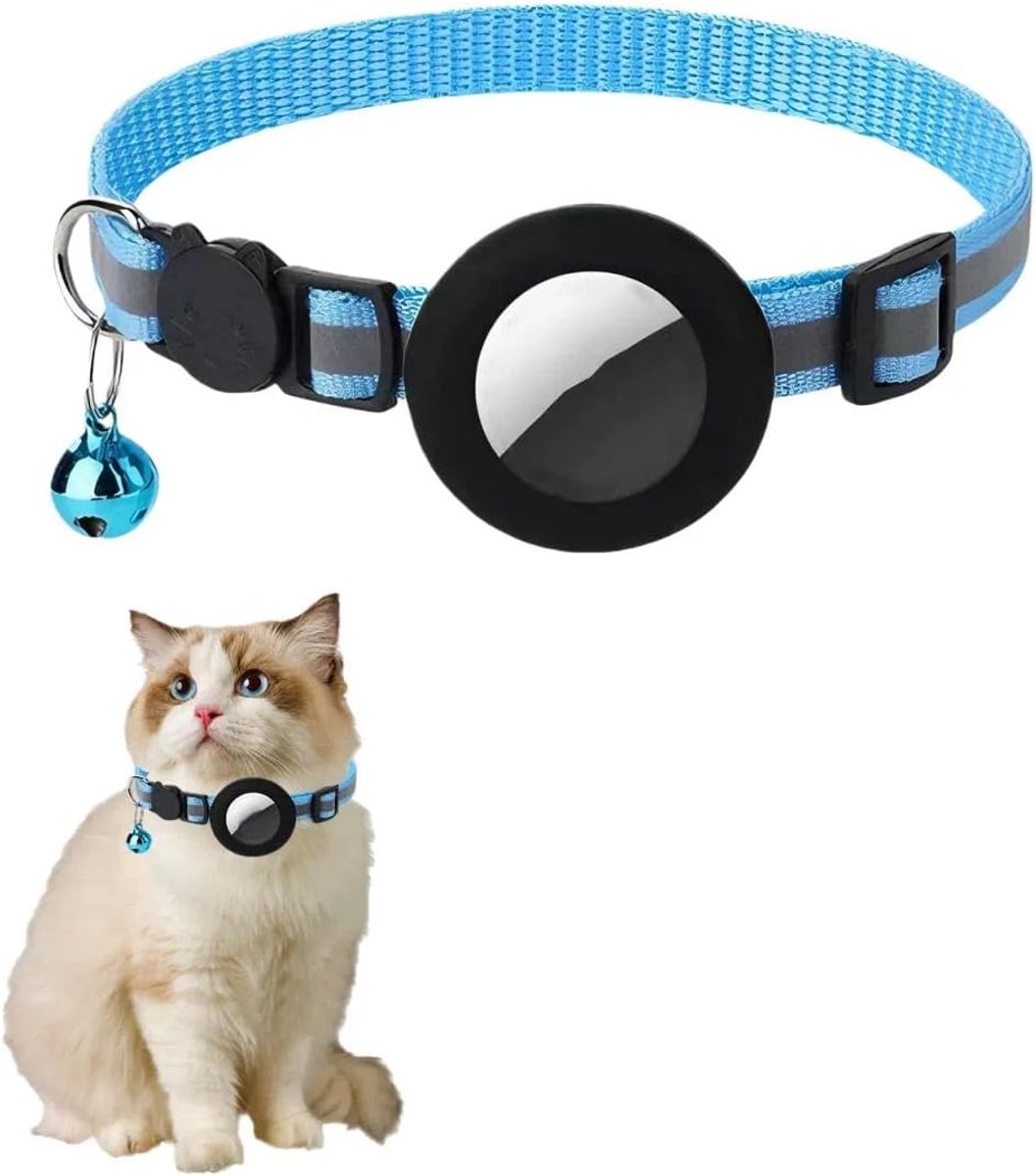 Veiligheidshalsband voor katten, reflecterende kattenhalsband, verstelbare kattenhalsband met veiligheidssluiting, blauw, kittenhalsband met siliconen houder, voor AirTag-tracker