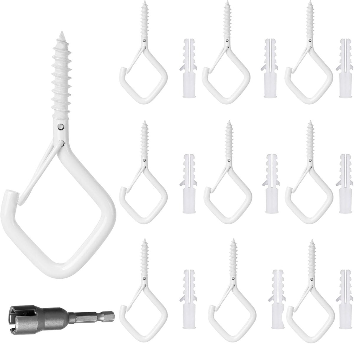 Haken met zekering,plafondhaken van roestvrij staal,metalen multifunctionele plafondhaken set, schroefbare muur Q-hanger haken voor hangende planten,windgongen, lichtkettingen