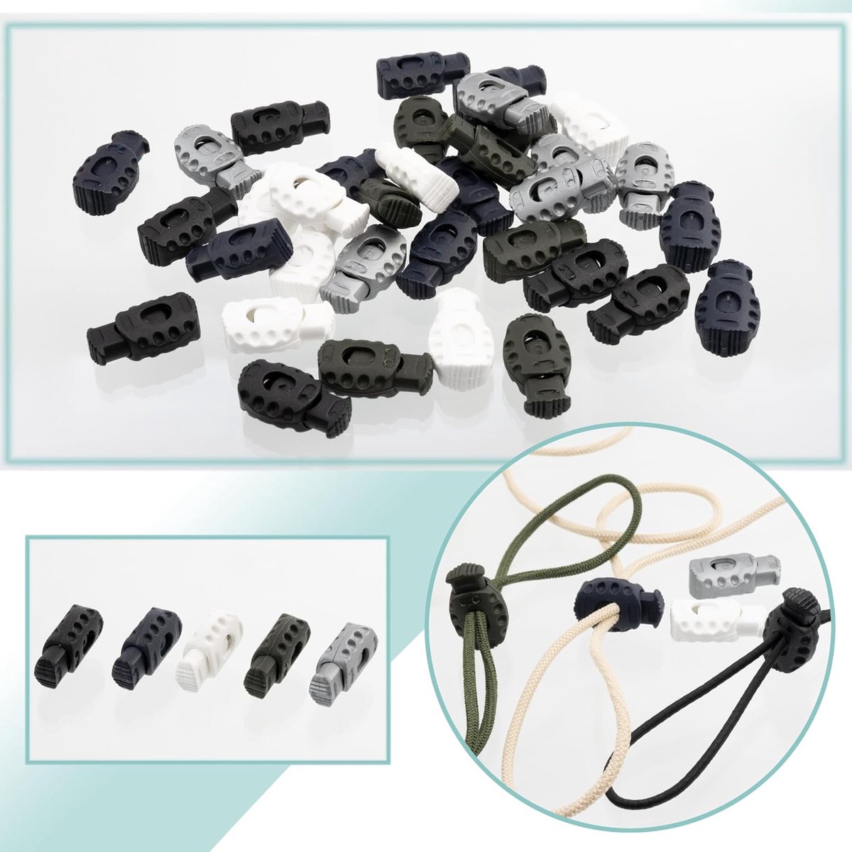 - Set van 12 veer-1-gats cordonstopper - stop voor het koord - eindstuk koord hobby creatief - kleur donkerblauw - van plastic