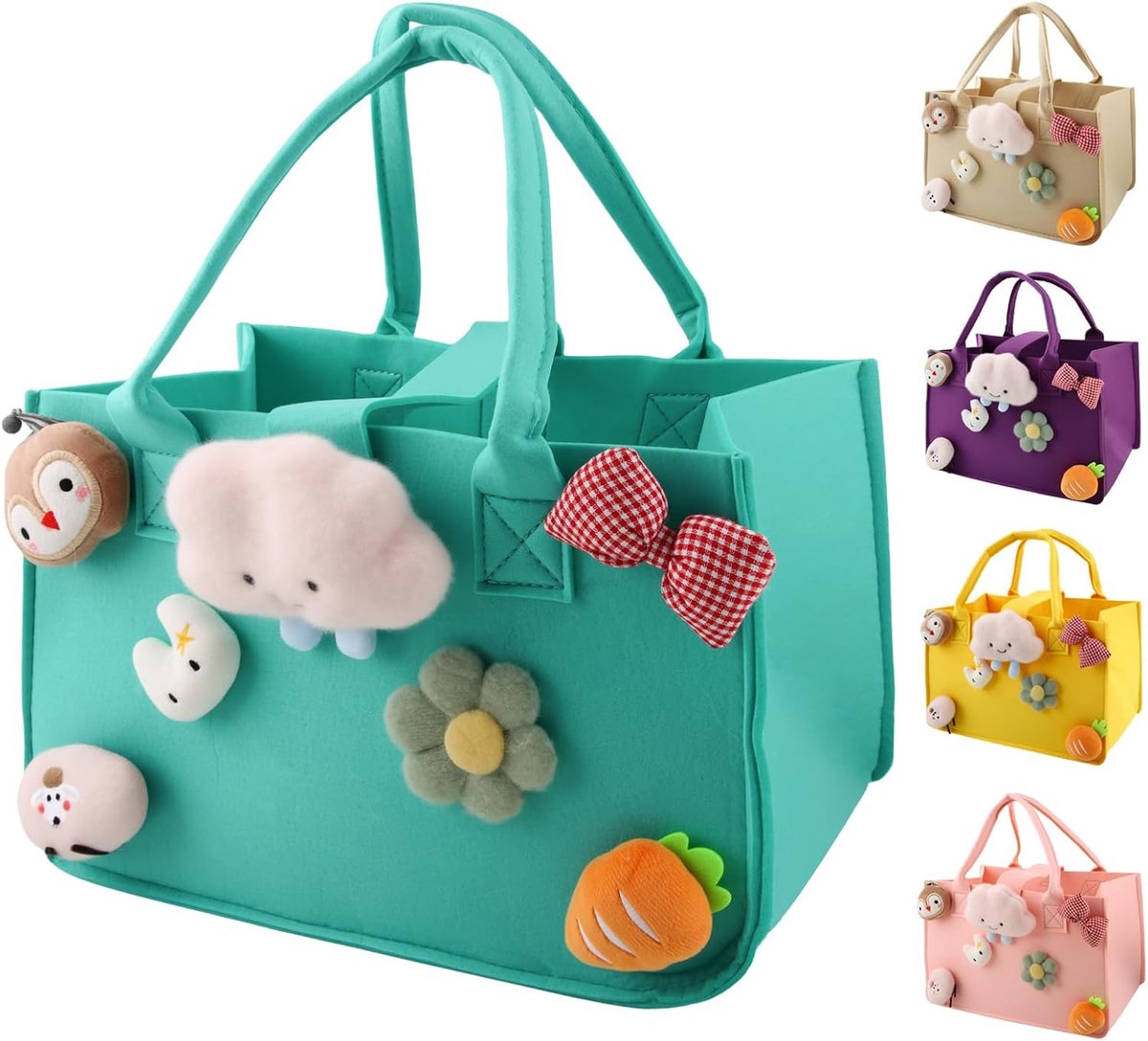 Boodschappenmand voor kinderen, 30 x 20 x 18 cm, kleine vilten tas met handvat, kindermandtas, speelgoedtas, als cadeauzakje voor de vakantie