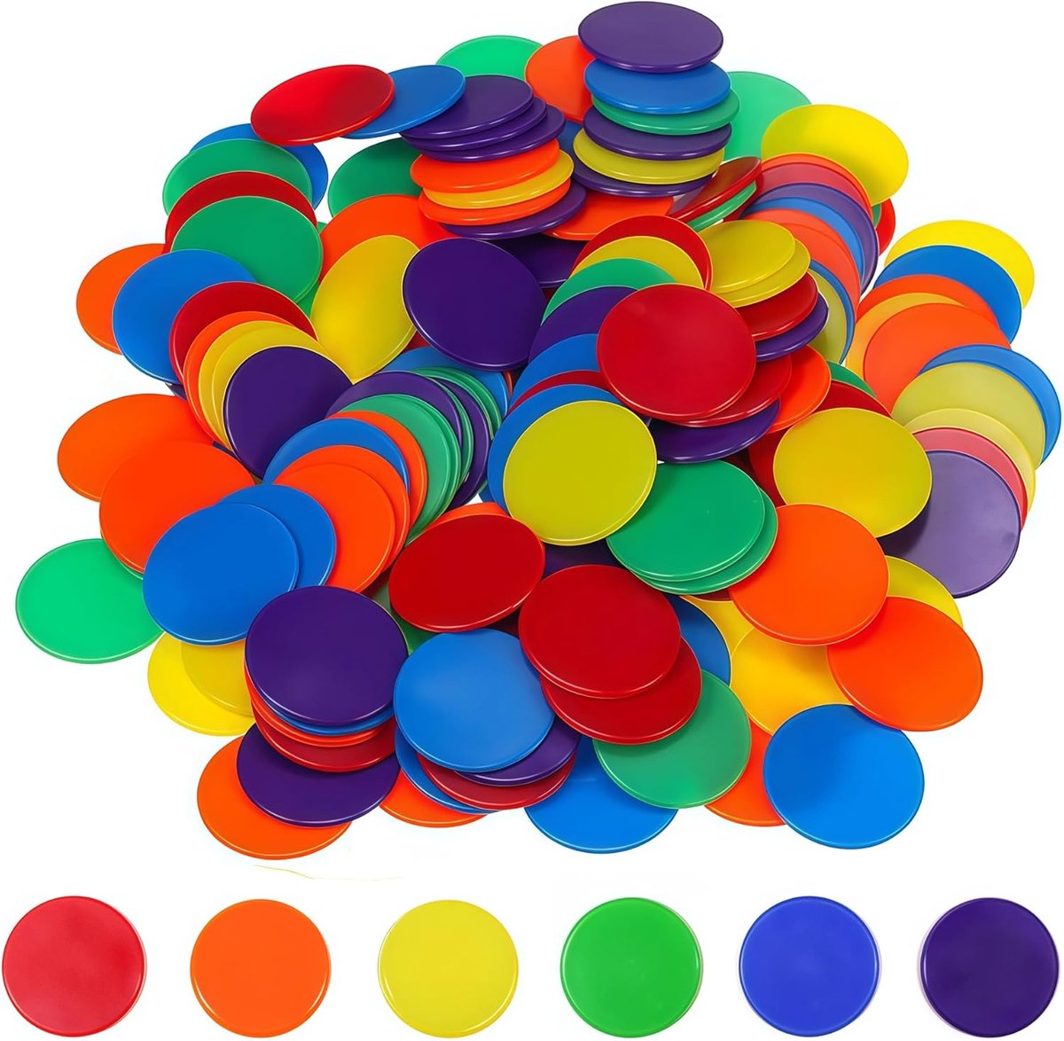 100 stuks pokerchips, kleurrijke kunststof chips, pokerchips, telling van chips voor kinderen, voor het leren van wiskunde en bingo-spelletjes, 6 kleuren