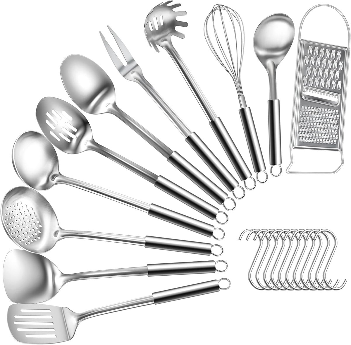 keukengerei set 12-delig - Niet-giftige roestvrijstalen keukengerei set, anti-aanbak en hittebestendige metalen kookgerei set, kookgerei, vaatwasmachinebestendig, spiegelglans gepolijst