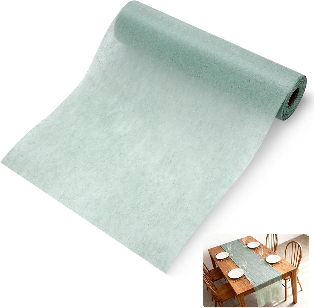 Tafelloper, vlies, rol tafelkleed, 30 cm × 25 m, eucalyptus-groen, kreukbestendige tafeldecoratie voor bruiloft, verjaardag, doop, feest