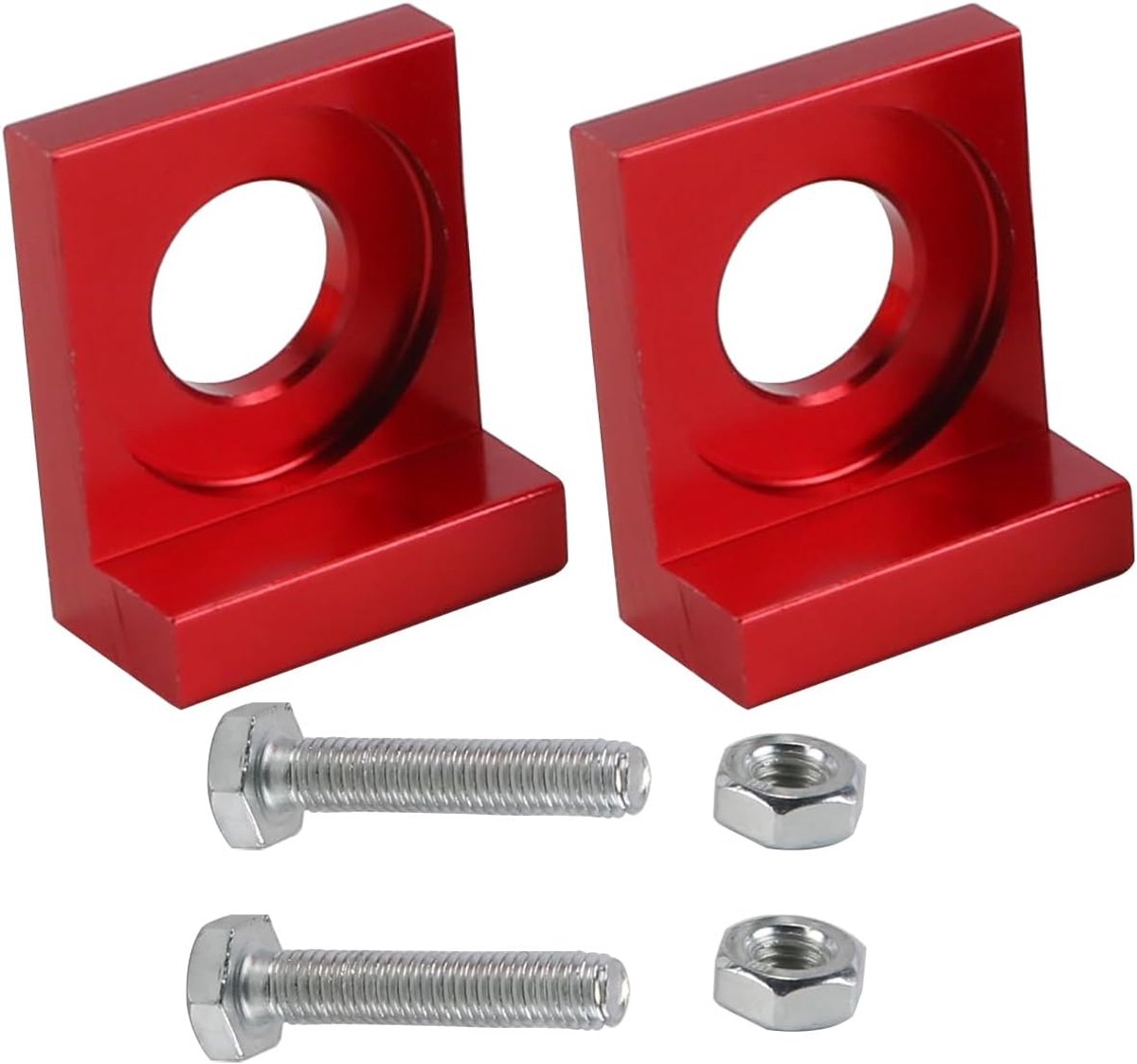 Set van 2 motorfietskettingspanners met een gatdiameter van 15 mm en kettingspanners voor mountainbikes, geschikt voor 50cc, 70cc, 90cc, 110cc en 125cc (rood)