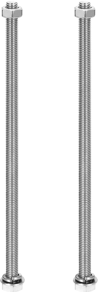 Set zeskantschroeven, M8 x 220 mm, roestvrij staal 304, met moeren en sluitringen en vergrendeling, complete schroefdraad, afwerking voor huis, elektronica, 2 sets