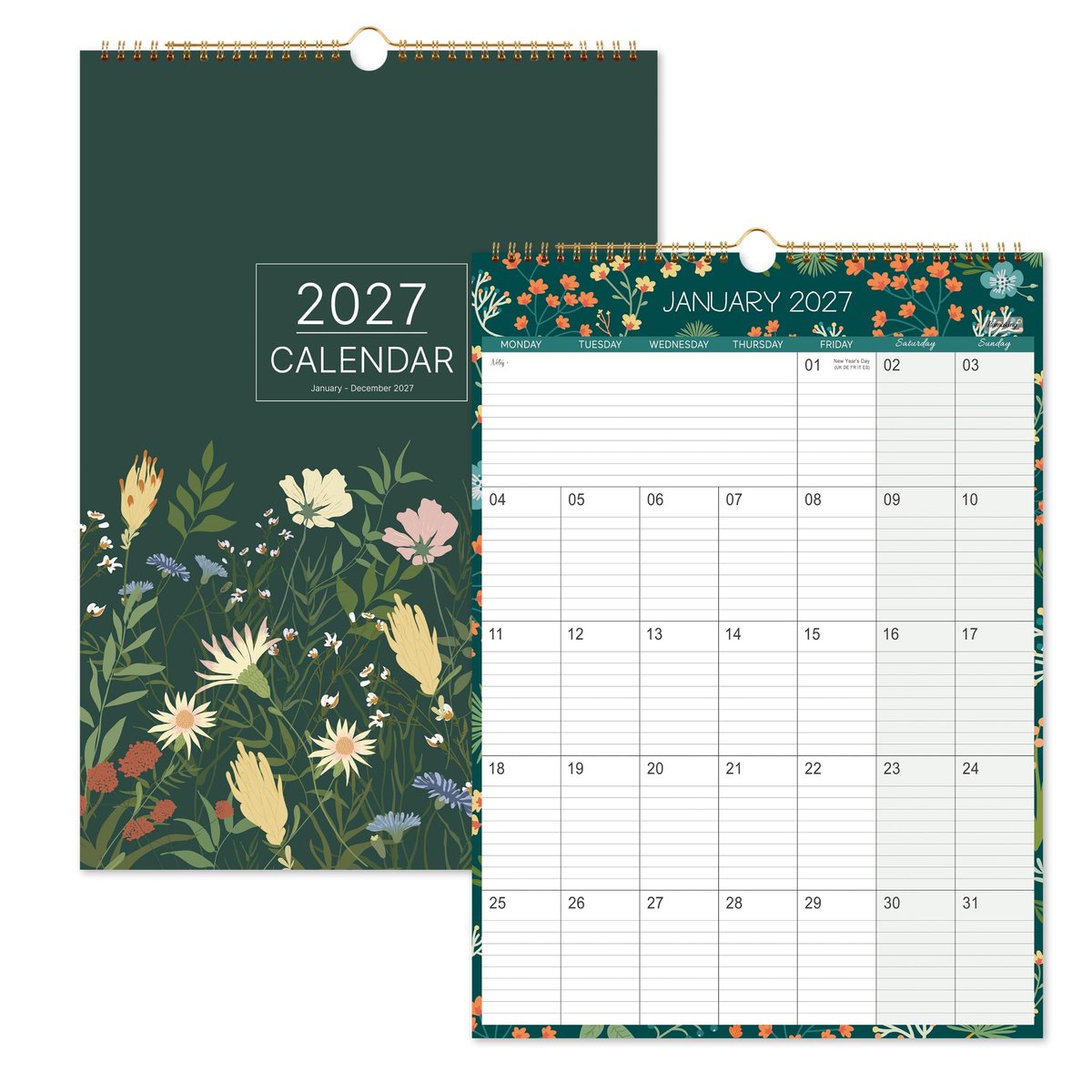 SnelShoppen - Familiekalender 2026 - Mooi Ontwerp Met 6 Kleuren - Groene Maandkalender Van Januari Tot December 2026 - Perfect Voor Gezinnen