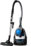 Aspirateur Philips PowerPro Compact avec manche et brosse sur fond blanc.
