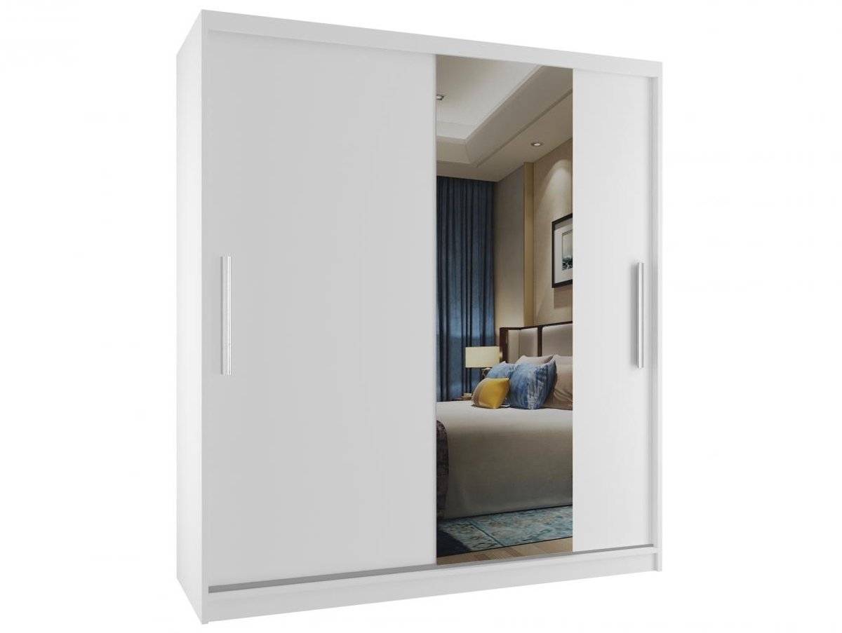 BELINI Verona MSE Schuifdeurkast 133 cm Wit Mat - Kledingkast met Spiegel - Comfort Line Slaapkamerkast