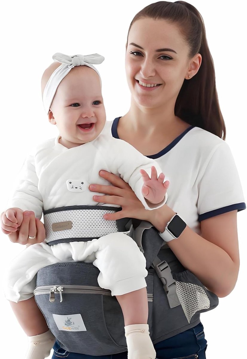Ergonomische Baby Hip Seat met Veiligheidsgordel van 100% Katoen, Ademend en Comfortabel voor 0-36 Maanden (Donkergrijs)
