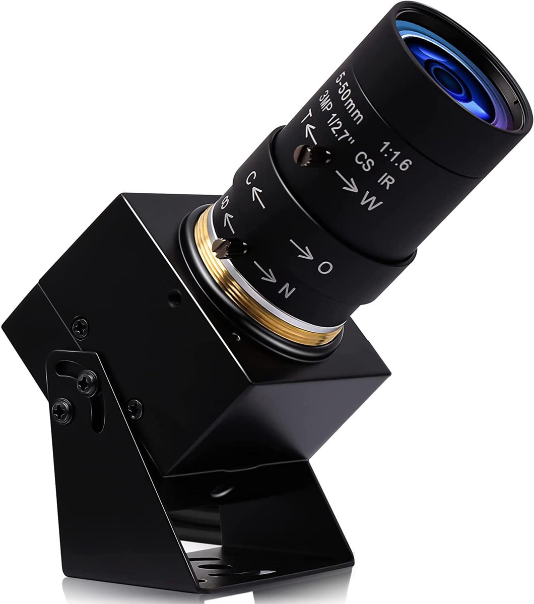 SnelShoppen - 8 MP USB-camera met Handmatige Focus, Webcam met Varifocus, 5-50 mm CS Mount Lens, 10x Zoom voor Laptop en PC, Plug and Play UVC-camera