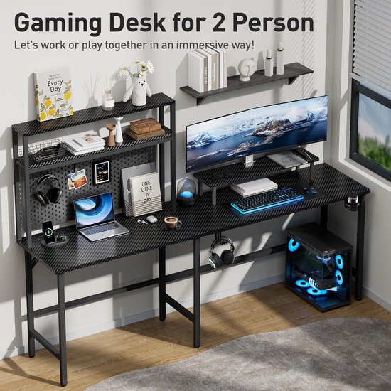Gamingtafel Hoekbureau - Computertafel Werkstation - Ruimte Optimaliseren - Intelligente Ledverlichting - 150 x 100 cm - Zwart Koolstofvezel — afbeelding 5