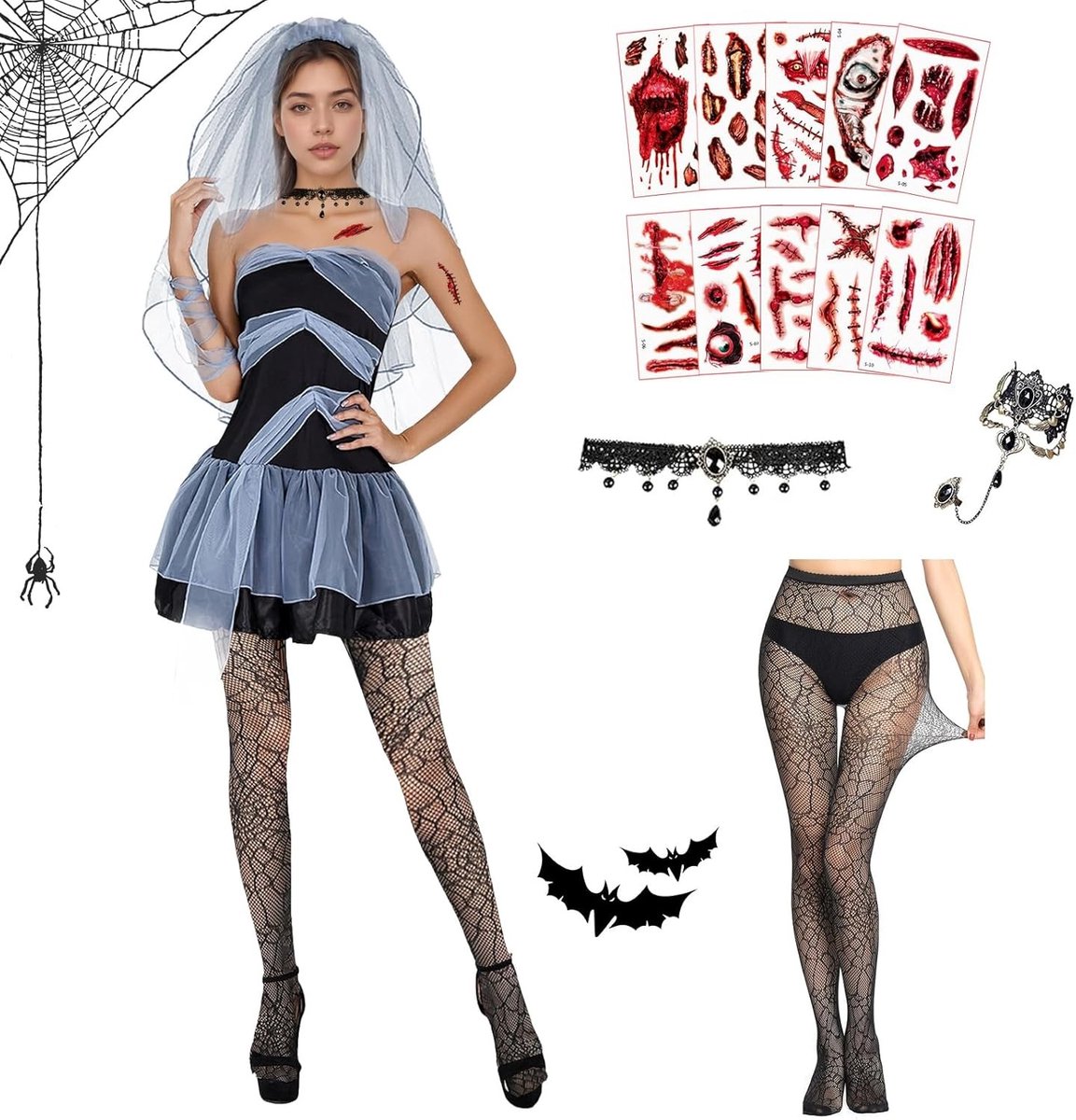 Zombie Bruid Kostuum voor Halloween - Griezelige Begraafplaats Bruidsjurk voor Vrouwen, Perfect voor Carnaval en Themafeesten