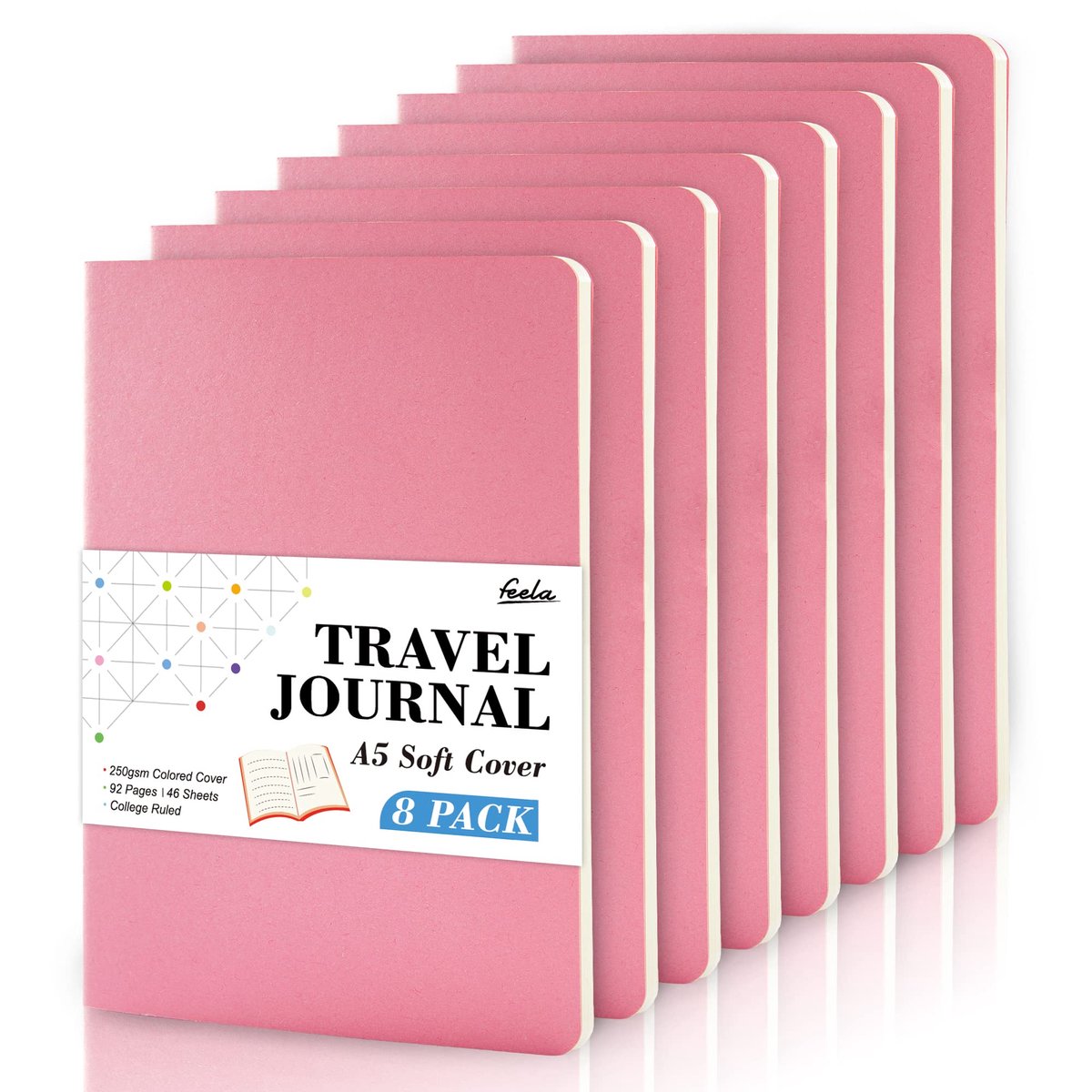 SnelShoppen - 8 Pack Soft Cover Notebooks A5 Gevoerd Journal Notebooks voor Notitie Nemen, Studie, Werk en Reisdagboeken - Ideaal voor Schoolbenodigdh