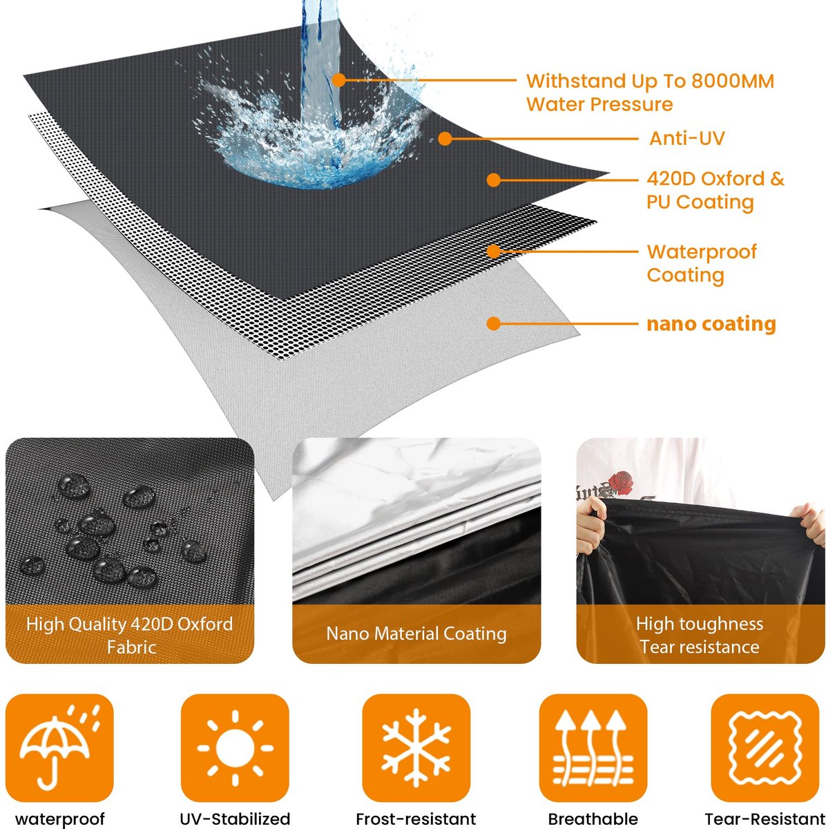 SnelShoppen - Waterdicht Motorhoes Heavy Duty 420D Motorafdekking Outdoor met Kentekenplaatvenster, Reflecterende Strepen, UV-bestendig, Geschikt voor