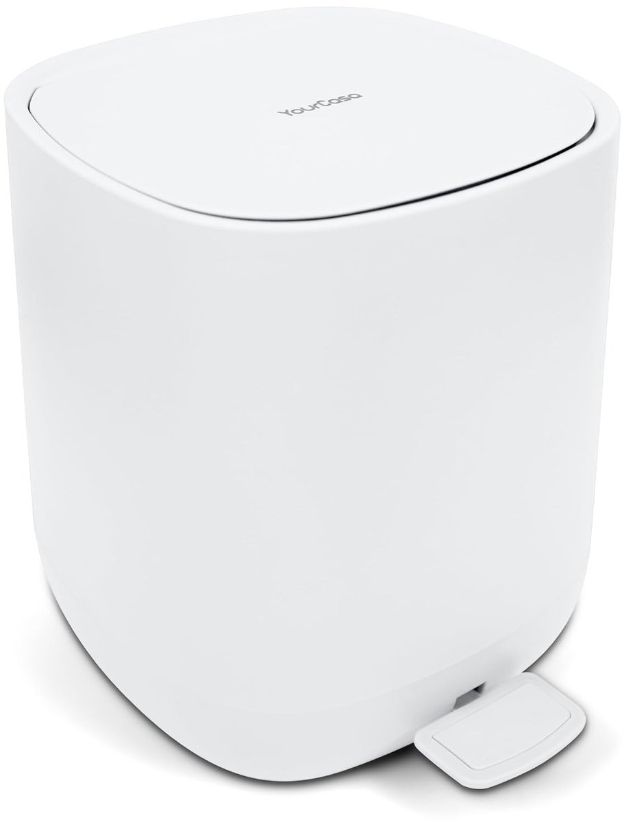 SnelShoppen - Afvalemmer 5 liter voor badkamer, elegante pedaalemmer met deksel en softclose, uitneembare binnenemmer, witte afvalbak voor keuken en k