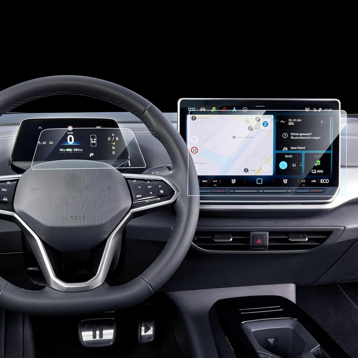 Beschermfolie 9H voor 12,9 inch navigatie en 5,3 inch digitale cockpit van VW ID.3, ID.4, ID.5 en ID.Buzz Facelift 2024-2026 - Anti-kras screen protector voor optimale displaybescherming
