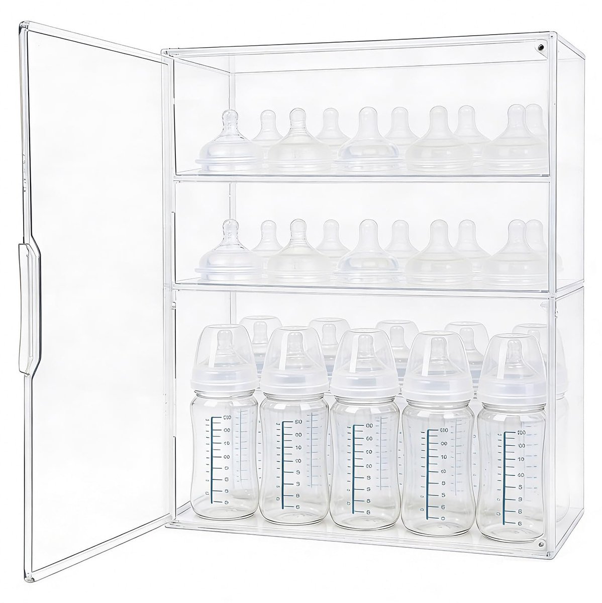 SnelShoppen - Diegimr Baby Fles Organizer 40x30x25cm - 3-lagige Acryl Flesopberger met Magnetische Deur & 2 Uitneembare Verdelers - Perfect voor Fopsp