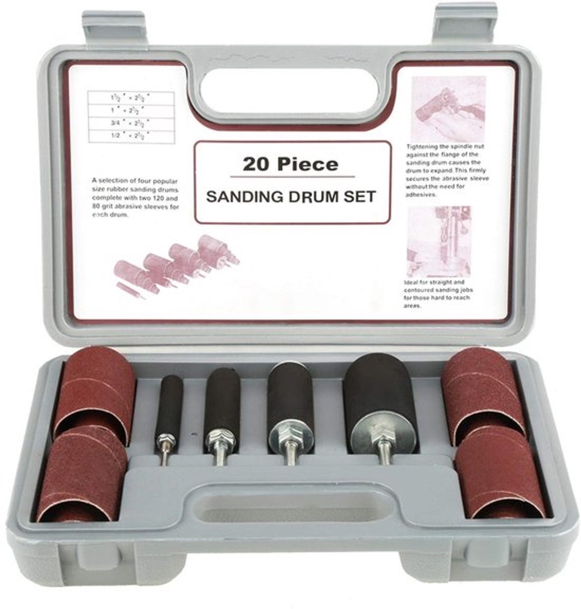 Rubber schuurdrumset - 20-delige set - Inclusief opbergtas - 1/2" 3/4" 1" 1,5" - Geschikt voor houtbewerking - Ideaal voor DIY-professional