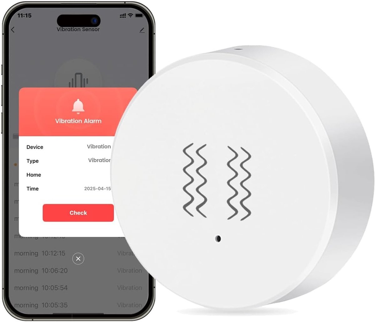 Draadloze Vibratie Sensor voor Alarm Systemen - Mini Glasbreuk Detector met APP Notificaties, Compatibel met Tuya, Smart Life en Alexa, Zigbee Hub Vereist