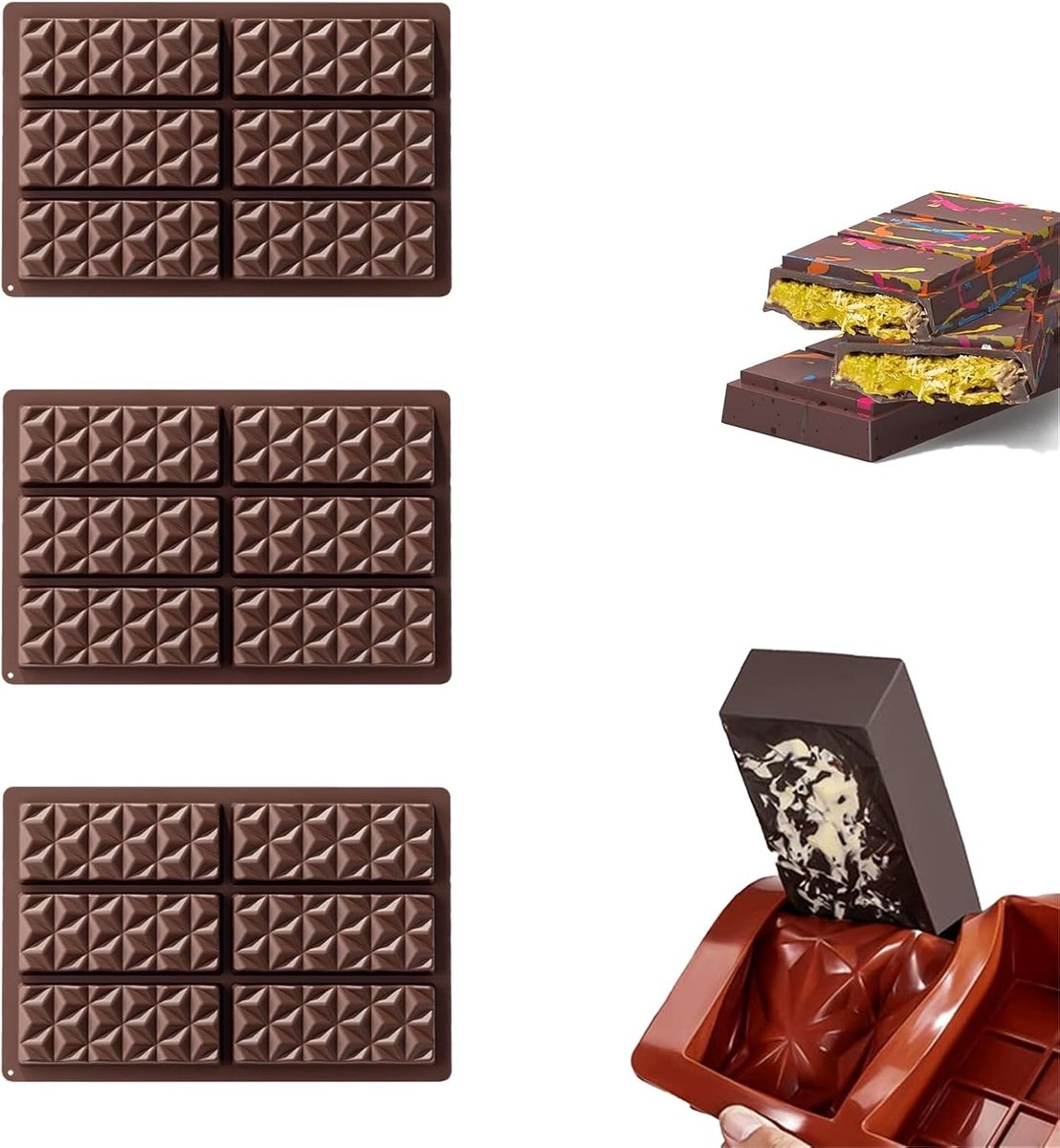 3-delige Bakaccessoires Set voor Chocoladeliefhebbers, Siliconen Mallen met Antiaanbaklaag voor Jelly, Snoep en Chocolade