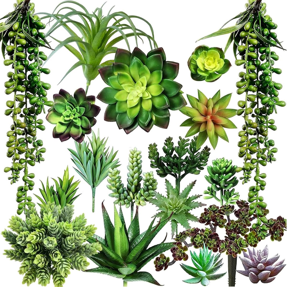 Kunstvetplanten Set van 19 Stuks voor Woondecoratie, Creatief Knutselen en Tuinaccessoires, Decoratieve Planten voor Thuis en Kantoor