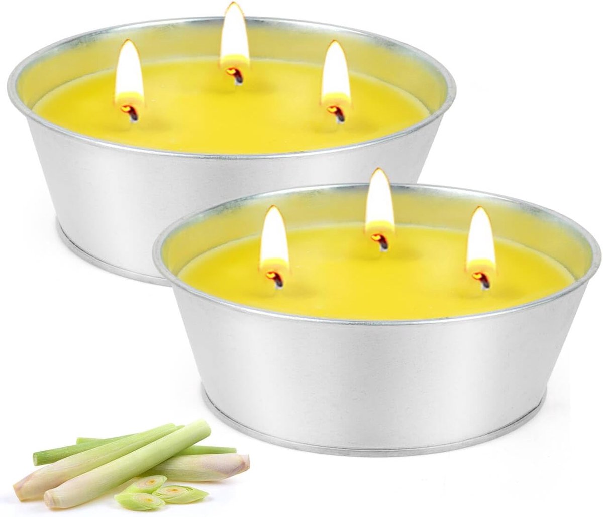 SnelShoppen - Citronella Kaars voor Buiten, Groot, 2 x 340g, 130 Uur Brandduur, 3 Lonten, Natuurlijke Sojawas, Geurkaars voor Tuin, Camping, Terras, I