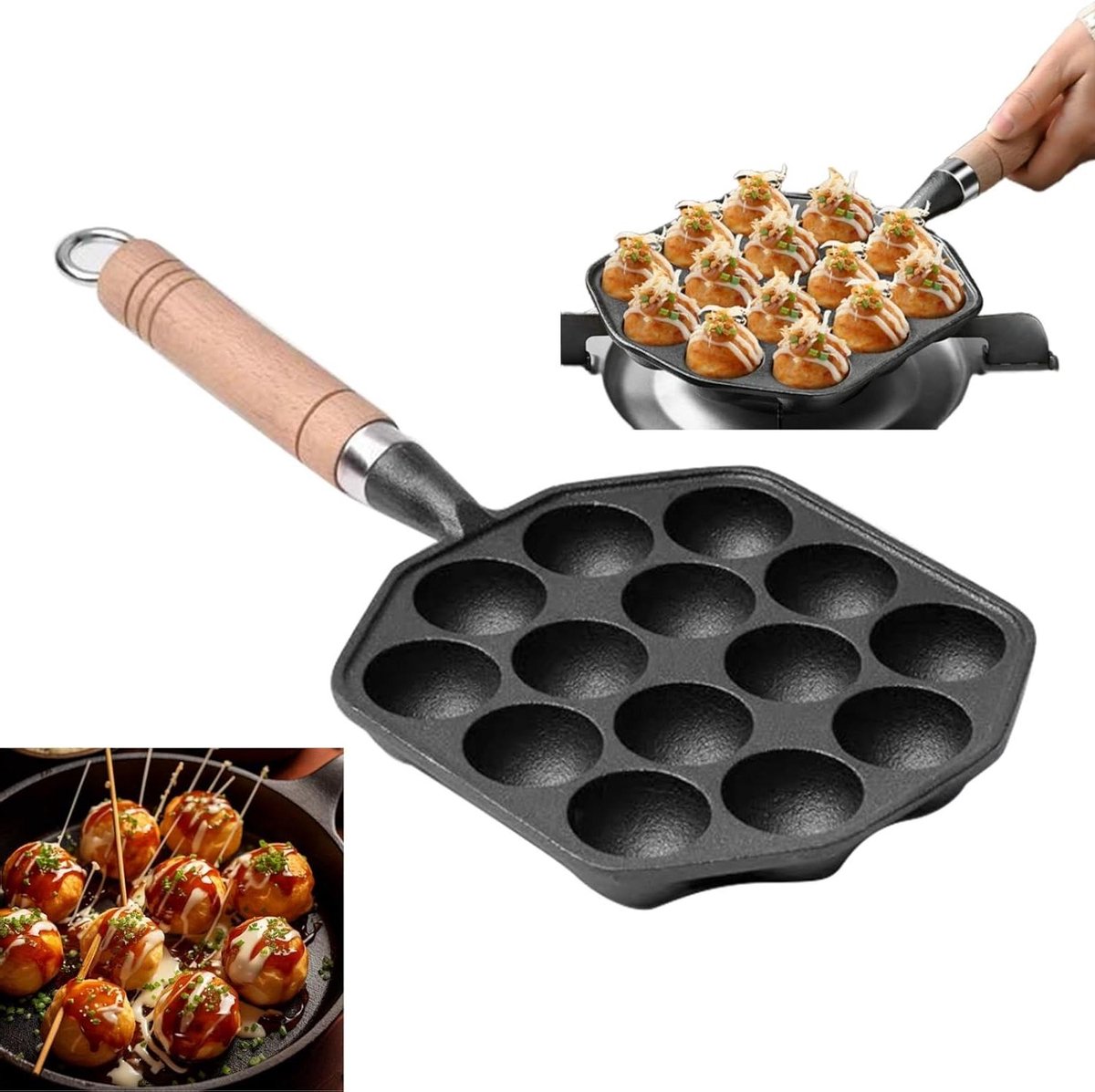 Gietijzeren Pan - Poffertjes Pan - Snacks Maken - 14 Holes - 3.8cm Diameter - Zwart