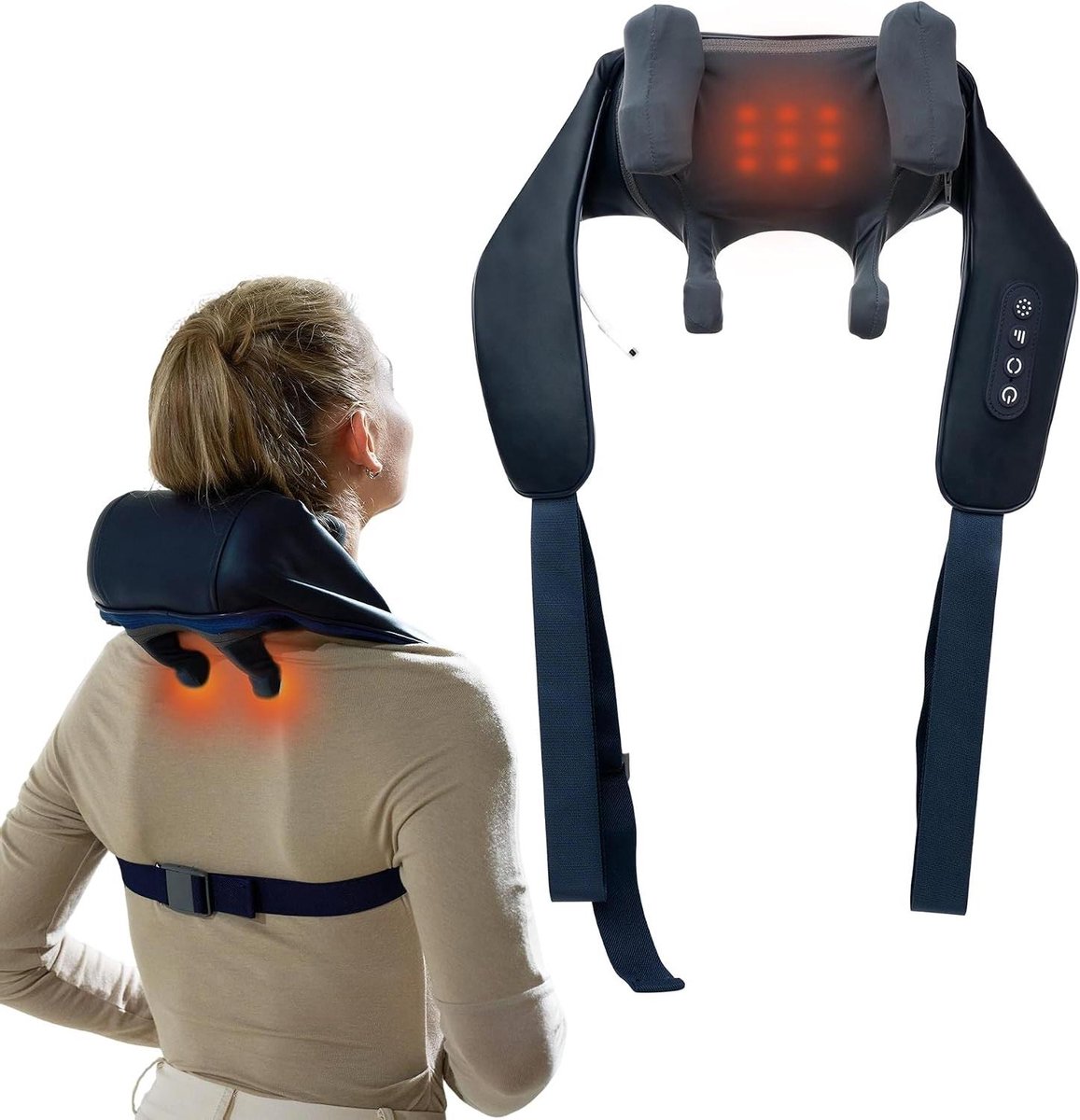 Nek Massager - Shiatsu Massage - Pijnverlichting Nek - Met Warmte Therapie - 24.5 cm - Zwart
