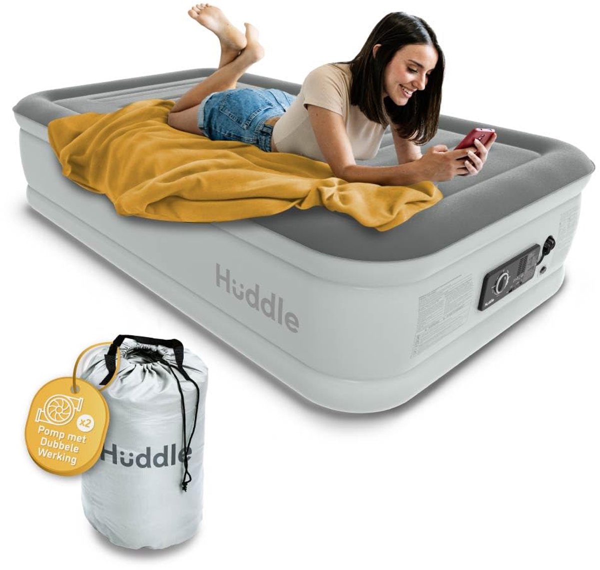 SnelShoppen - Luxe Single Luchtbed met SlumberGuard™ Pomp | Opblaasbare Matras met Ingebouwde Pomp | Comfortabele Single Luchtmatras voor Camping, Fee
