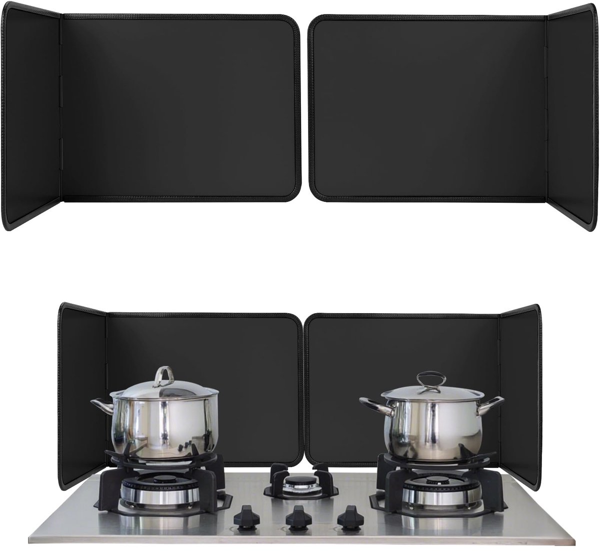 SnelShoppen - 2 Panelen Spatbescherming voor de Keuken, Opvouwbaar, Anti-aanbaklaag, Bescherming tegen Oliespatten voor Gasfornuizen en Pannen (38 x 3