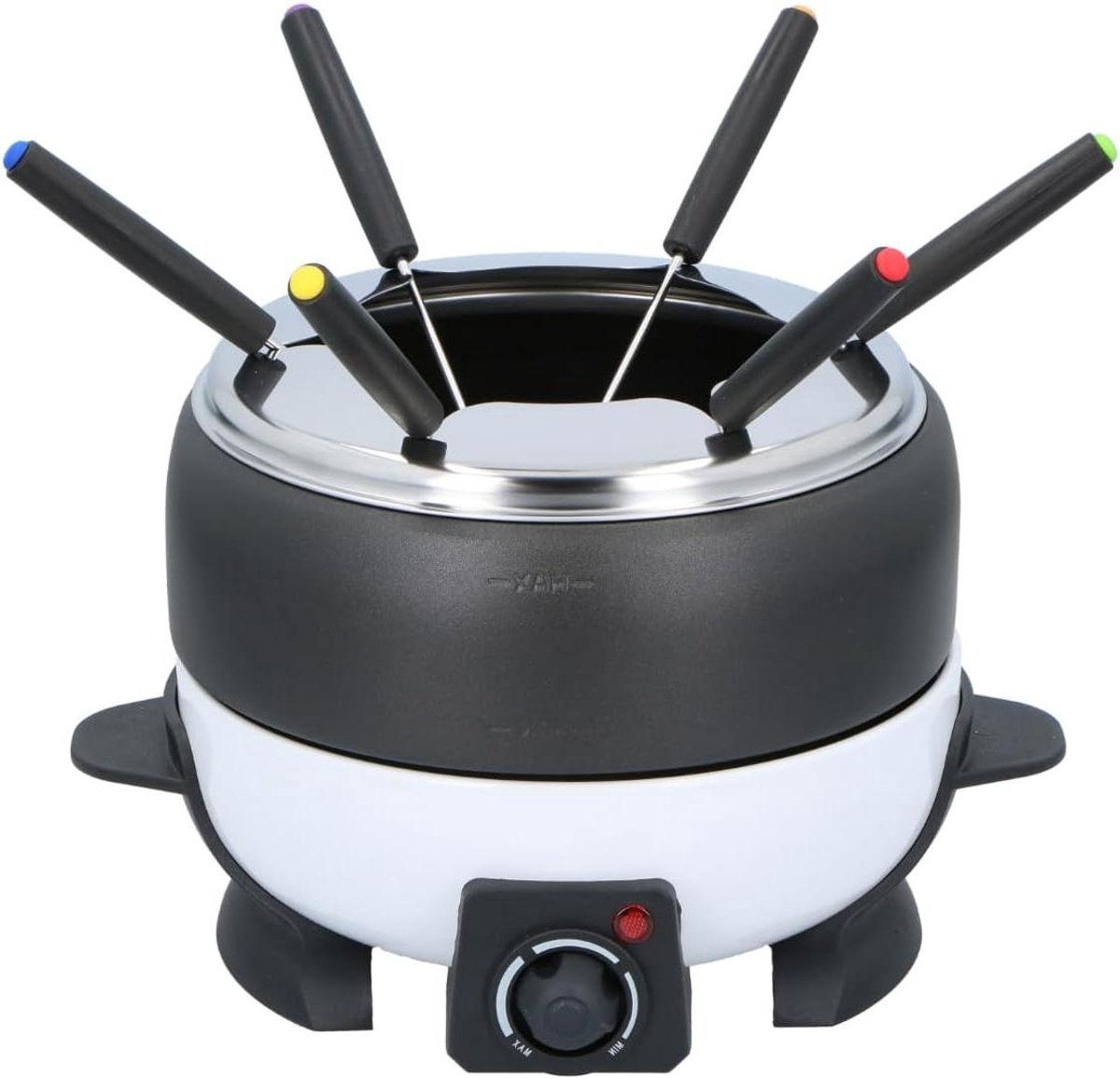 Elektrische Fondueset Fonduepan met vorken Gezellig tafelen Instelbare temperatuur 800W 2L Zwart-wit