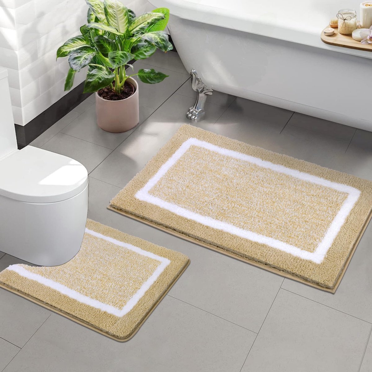 SnelShoppen - Badkamertapijtsets 2 Stuks, Ultrazachte Antislip Vloermatten, Microvezel Badmat en U-vormig Toilet Tapijt, Wasmachinebestendig, Douchema